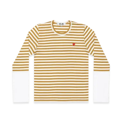 PLAY COMME des GARCONS Small Red Heart Striped L/S T-Shirt Ladies "Olive/White"