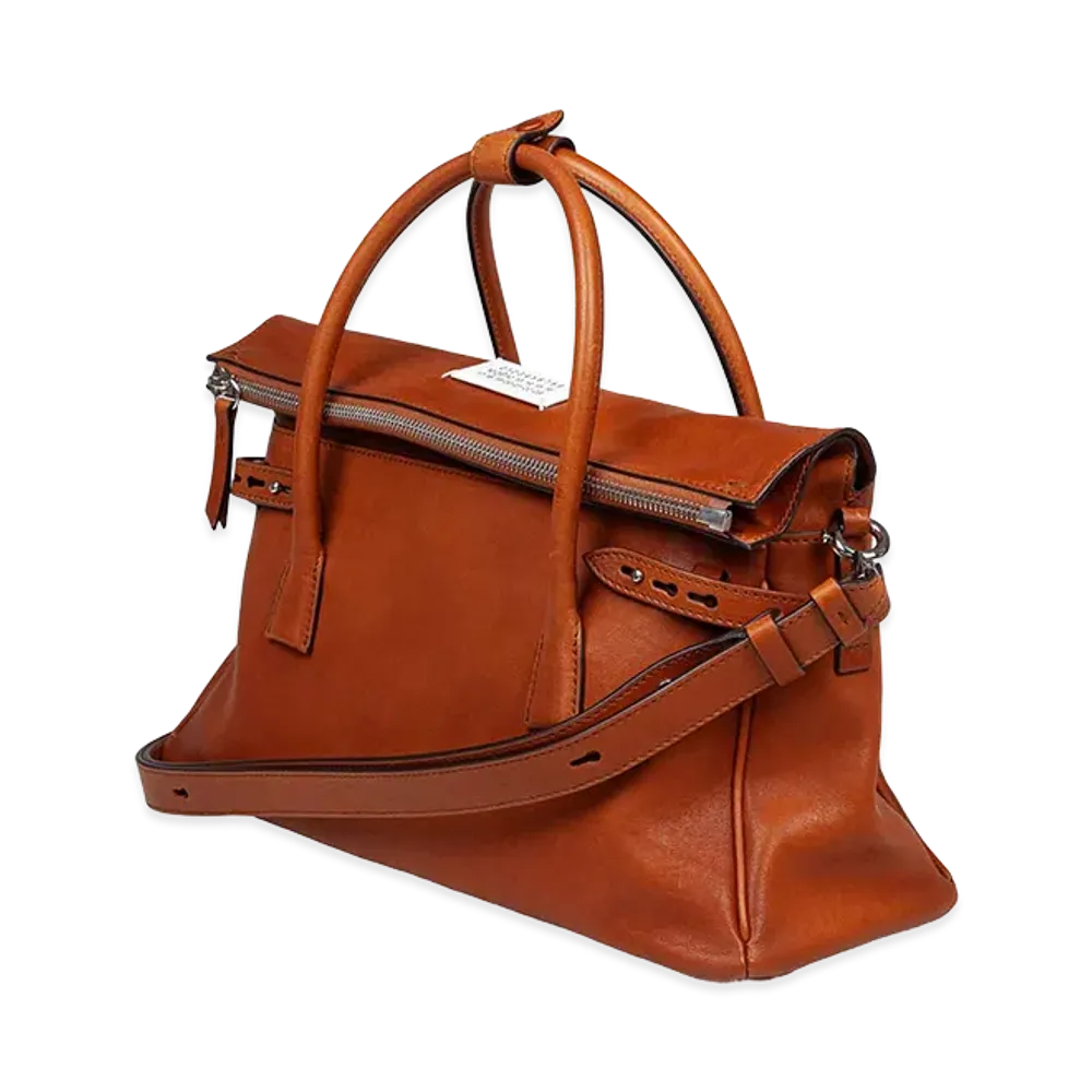 Maison Margiela Women's 5ac Handbag In Vintage Leather Cognac Color "Brown"