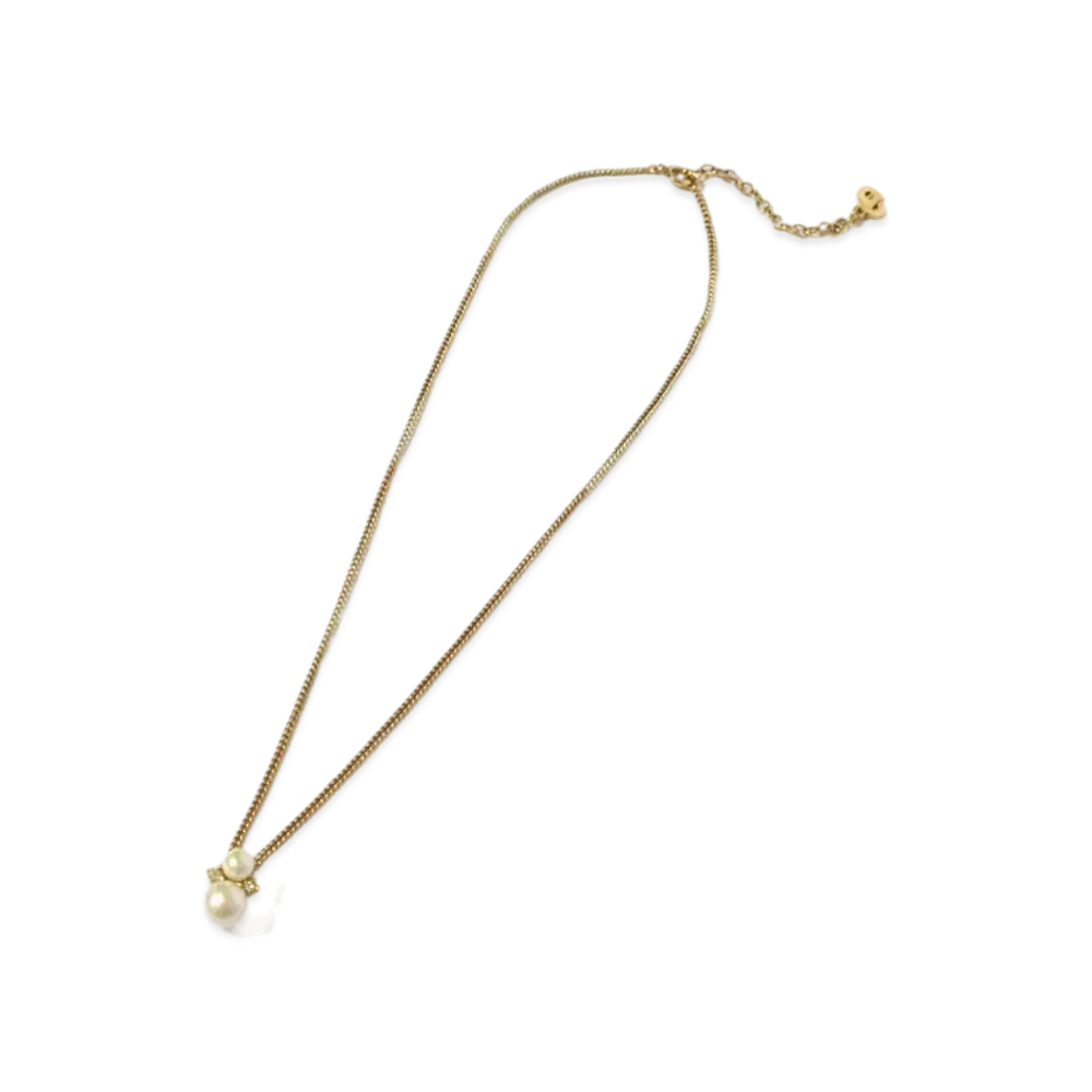 Dior Vintage Fake Pearl Rhinestone Necklace "Gold"