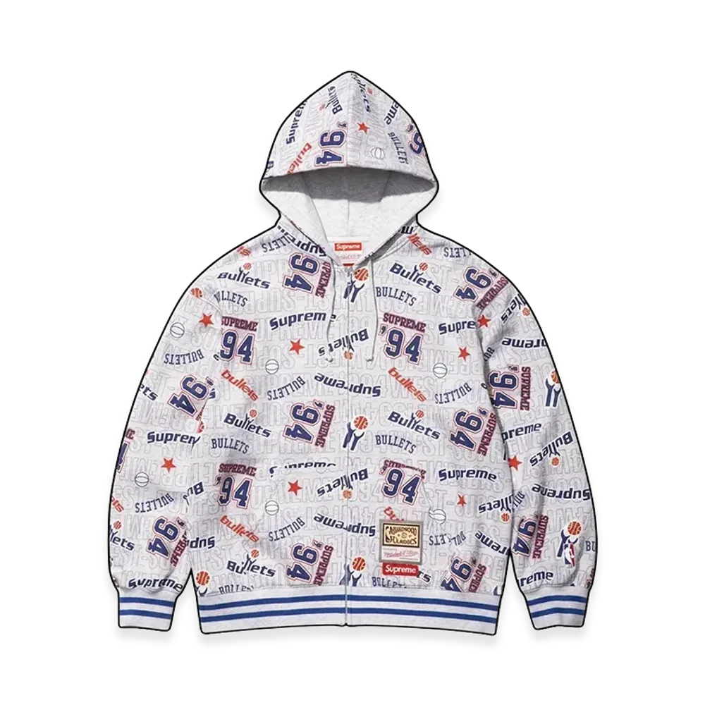 Supreme x Mitchell & Ness Teams Zip Up Hooded Sweatshirt "Ash Grey"
