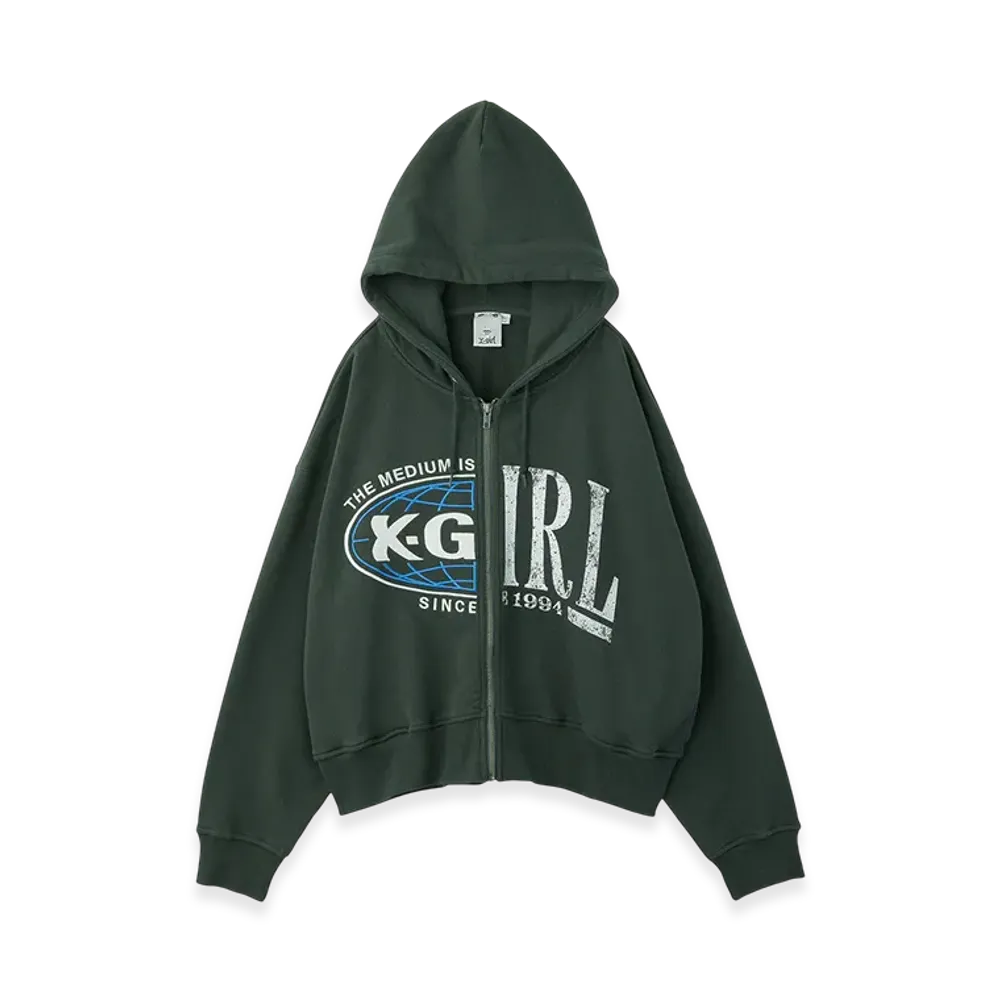 X-Girl Paneled Graphic Zip Up Sweat Hoodie "Charcoal"