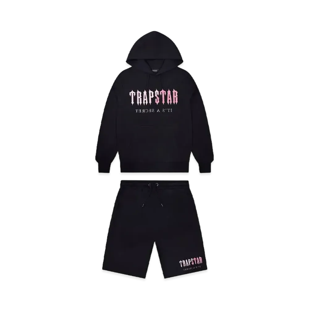 TRAPSTAR Decoded Chenille Hooded Shorts Set "Black/Pink"