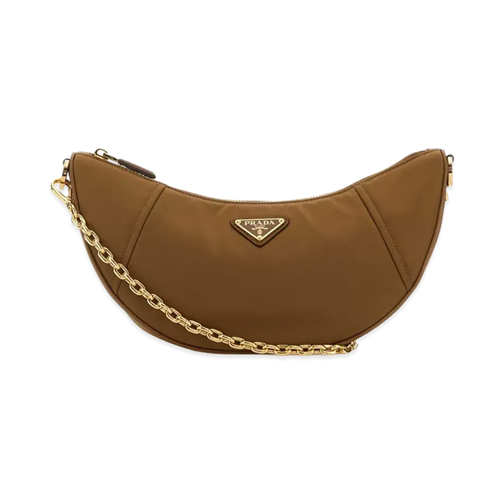 PRADA Women's Re-Nylon Demi-Lune Shoulder Bag "Camel"