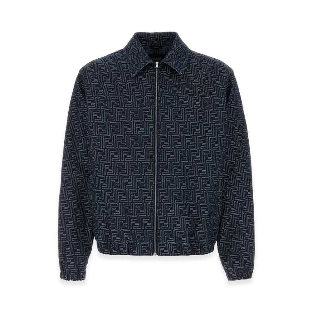 FENDI Embroidered Denim Bomber Jacket "Indigo Blue"