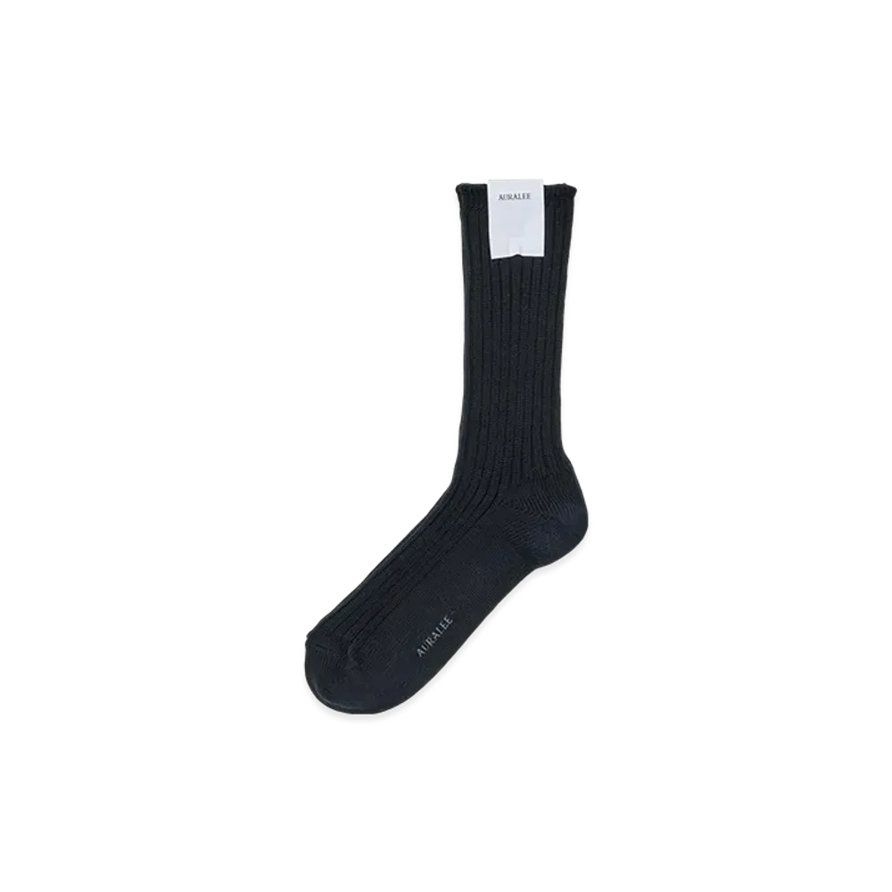 AURALEE Cotton Wool Low Gauge Socks "Dark Navy"