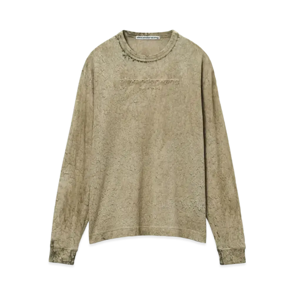 Alexander Wang Emboss Logo Splatter Cotton Hemp Jersey Print Long Sleeve "Moss Splatter"