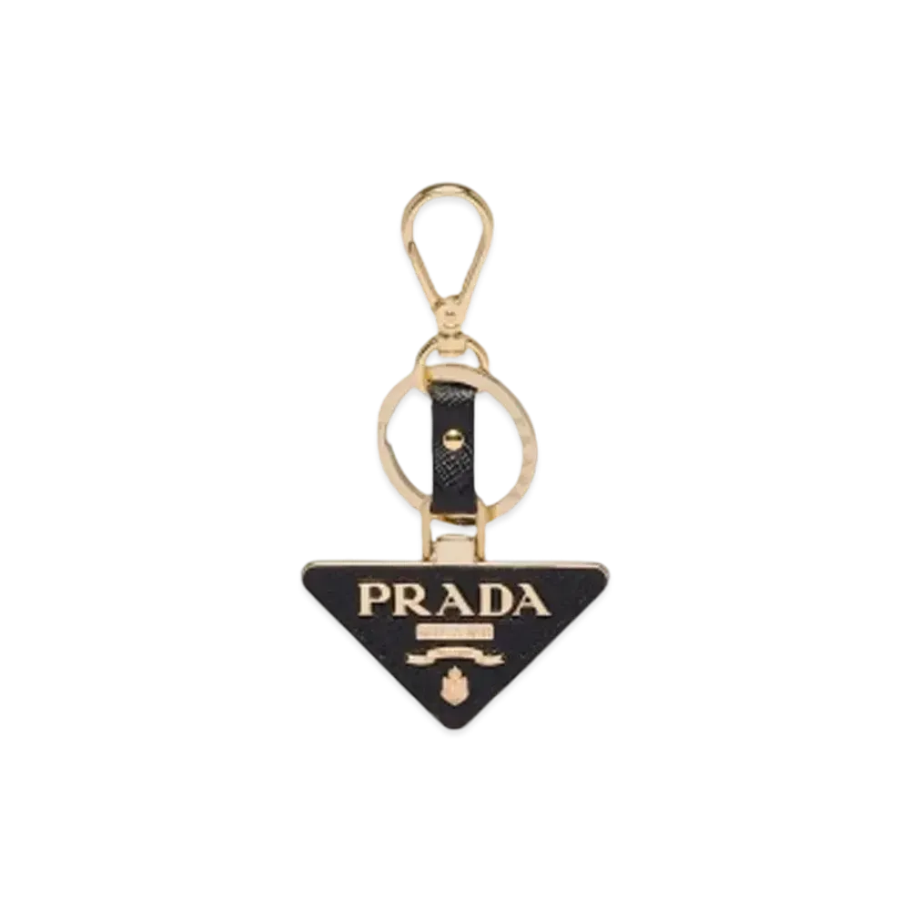 PRADA Saffiano Leather And Metal Keychain "Black"
