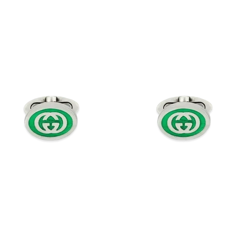 GUCCI Interlocking G Enamel Cufflinks "Silver"