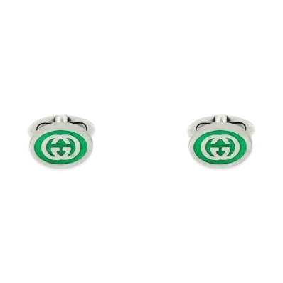GUCCI Interlocking G Enamel Cufflinks "Silver"