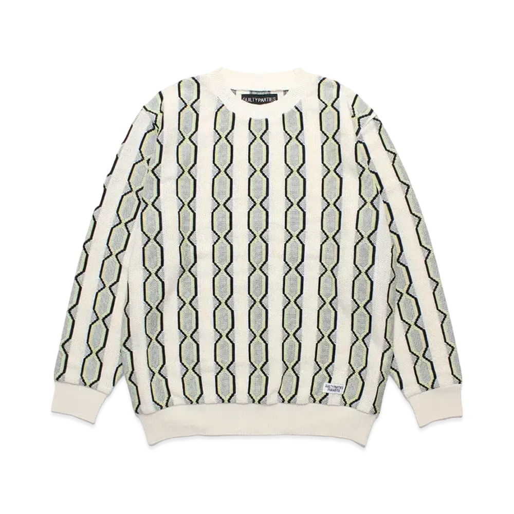 WACKO MARIA Striped Jacquard Knit Sweater (Type-2) "Beige"