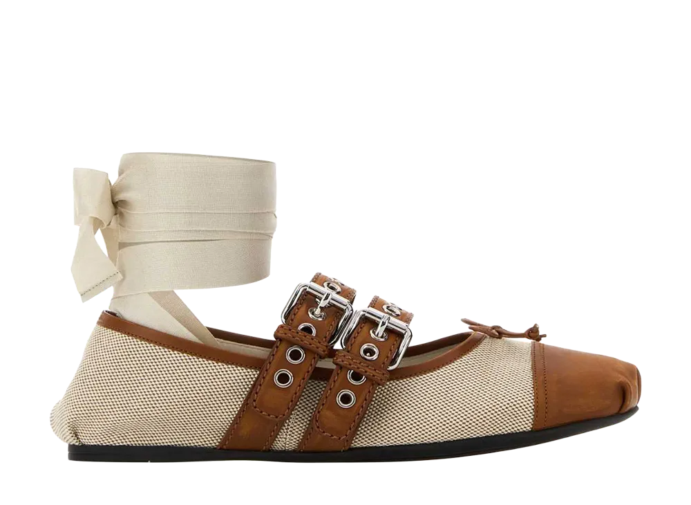MIU MIU Women's Two-Tone Canvas Ballerinas "Beige"