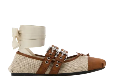 MIU MIU Women's Two-Tone Canvas Ballerinas "Beige"