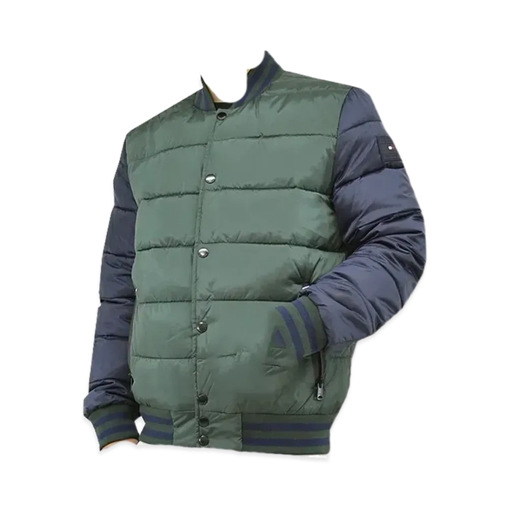 TOMMY HILFIGER Quilted Batting Varsity Bomber Jacket Us Model Stadium Jacket Sporty Bicolor "GreenColorBlock"