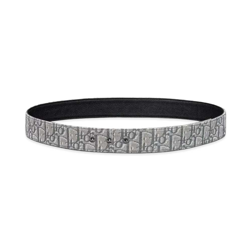Dior Reversible Belt Strap Dior Oblique Jacquard and Grained Calfskin 35 MM "Deep Gray"
