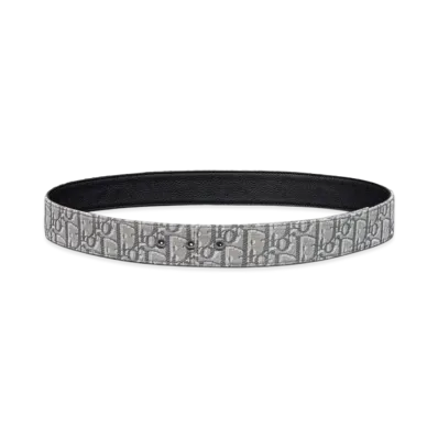 Dior Reversible Belt Strap Dior Oblique Jacquard and Grained Calfskin 35 MM "Deep Gray"