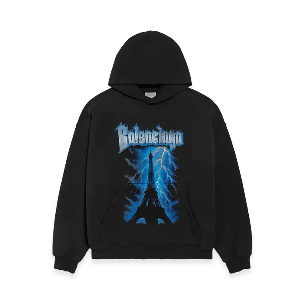 BALENCIAGA Paris Thunderstorm Hoodie Medium Fit "Black"