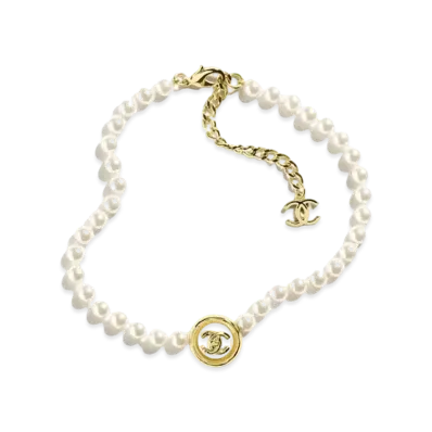 CHANEL Necklace Metal, Glass Pearls & Resin "Gold/Pearly White"