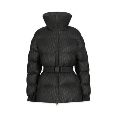 Dior DiorAlps Belted Puffer Jacket Quilted Technical Taffeta Jacquard with Dior Oblique Motif "Black"