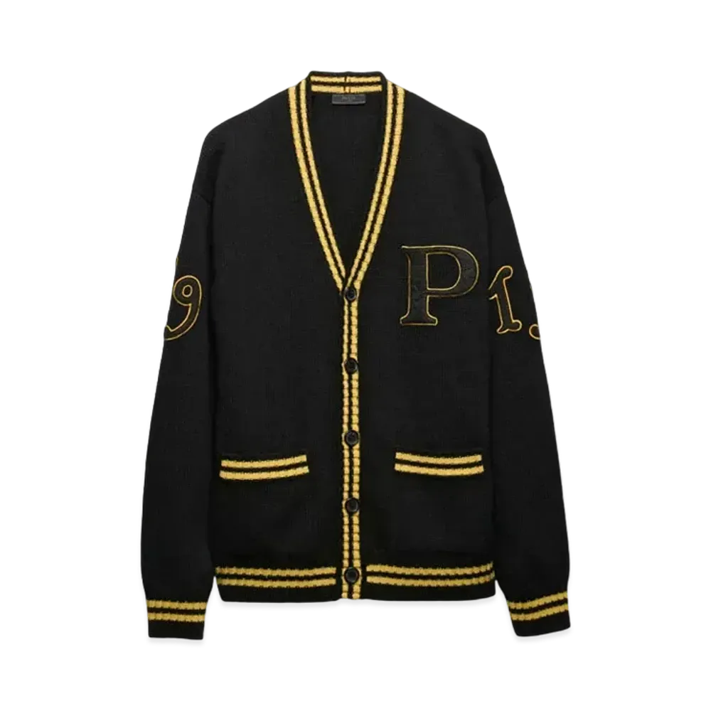 PRADA Men's Wool and Cashmere Cardigan with Patches "Black"