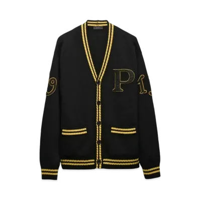 PRADA Men's Wool and Cashmere Cardigan with Patches "Black"
