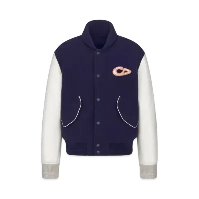 Dior x KAWS Varsity Jacket Virgin Wool and Cashmere with Cowhide Leather "Blue/Beige"