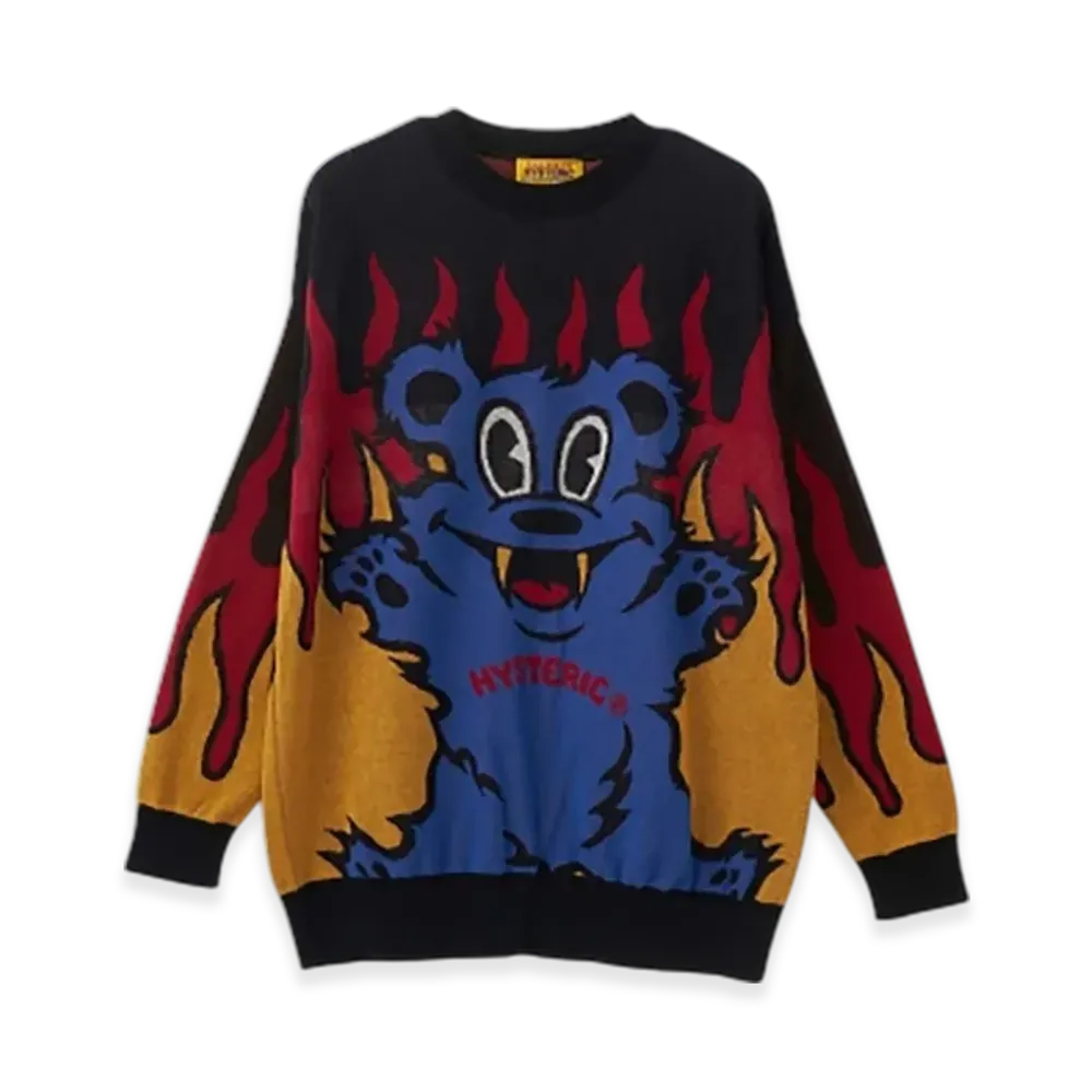 HYSTERIC GLAMOUR Fire Bear Jacquard Sweater "Black"