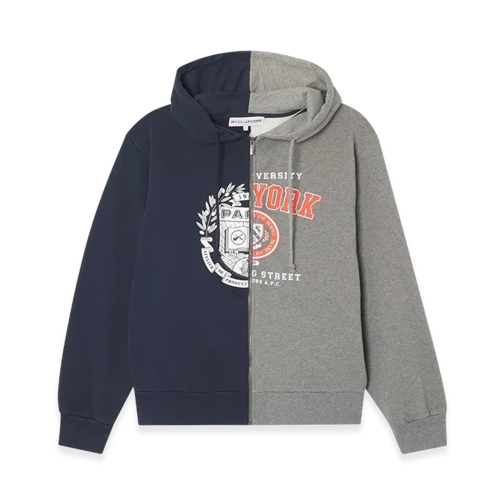 A.P.C. Marc Jacobs. The Split Crest Zip-Up Hoodie "Heather Grey/Dark Navy"