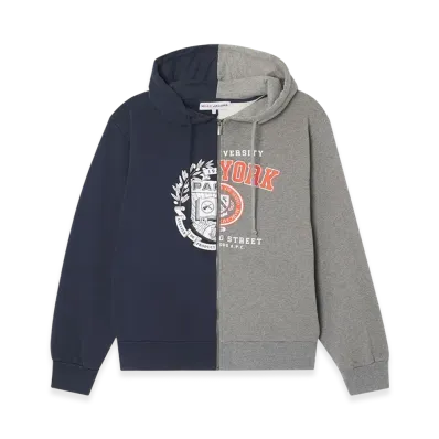 A.P.C. Marc Jacobs. The Split Crest Zip-Up Hoodie "Heather Grey/Dark Navy"