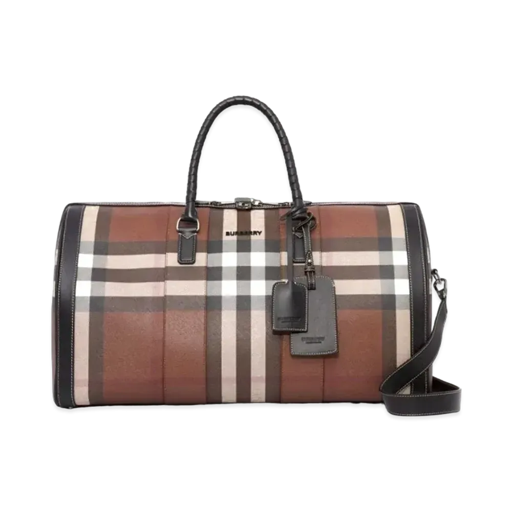 Burberry Logo Tail Check & Leather Hold All "Dark Barch Brown"