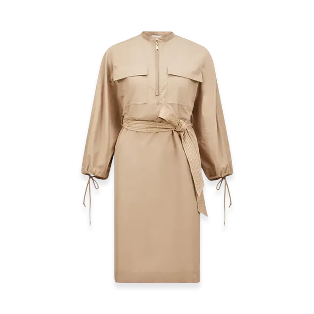 MONCLER Belted Poplin Midi Dress "Beige"