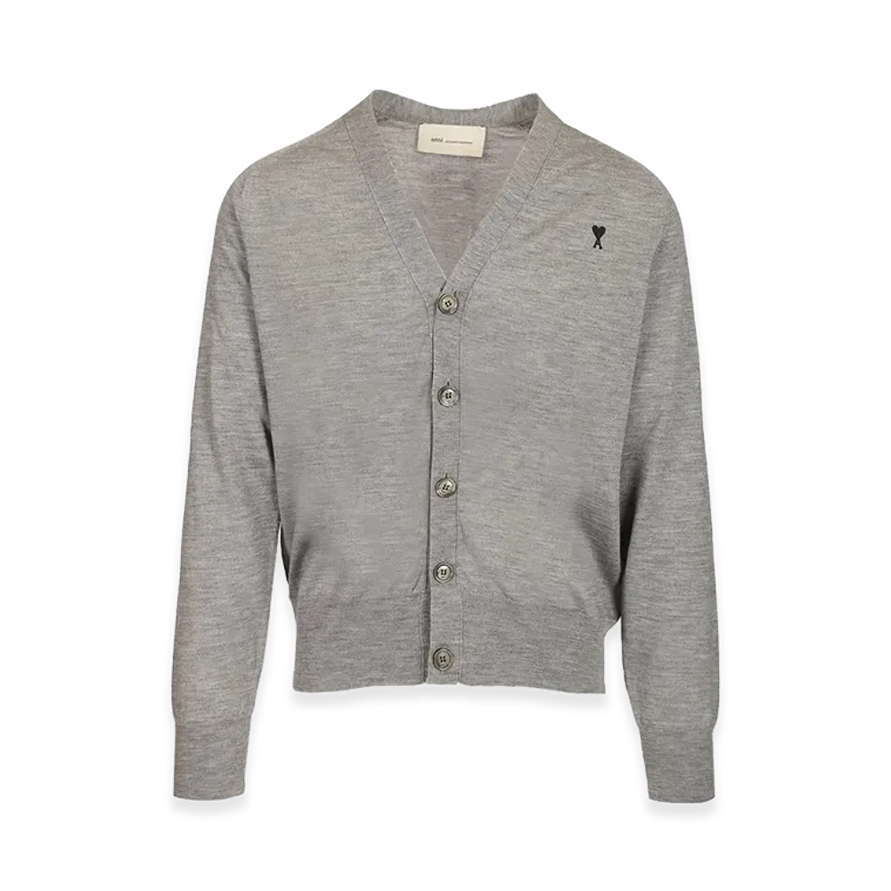 AMI PARIS V-Neck Wool Cardigan "Gray"