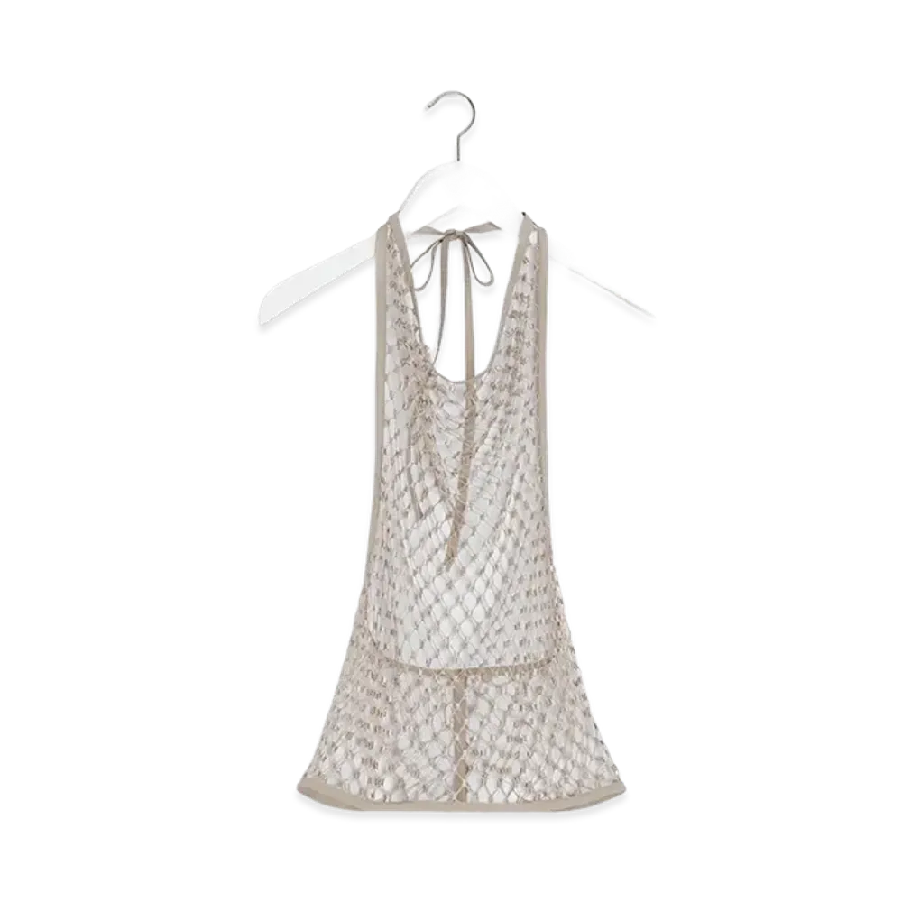 LEMAIRE Women's Fishnet Halter Top "Pearly Beige"