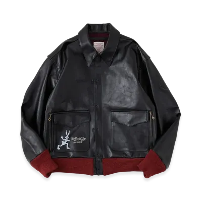 NICENESS P.Monkman Brown Core Lamb Leather Printed A2 Jacket "Dark Brown"