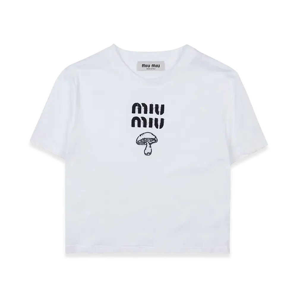 MIU MIU Women's Embroidered Cotton T-shirt "White"