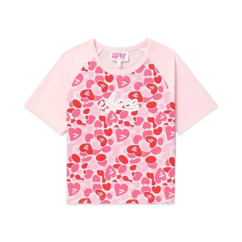 A BATHING APE Graphic Crop Raglan Tee "Pink"