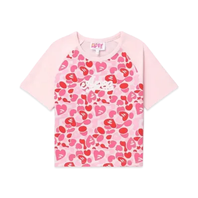 A BATHING APE Graphic Crop Raglan Tee "Pink"