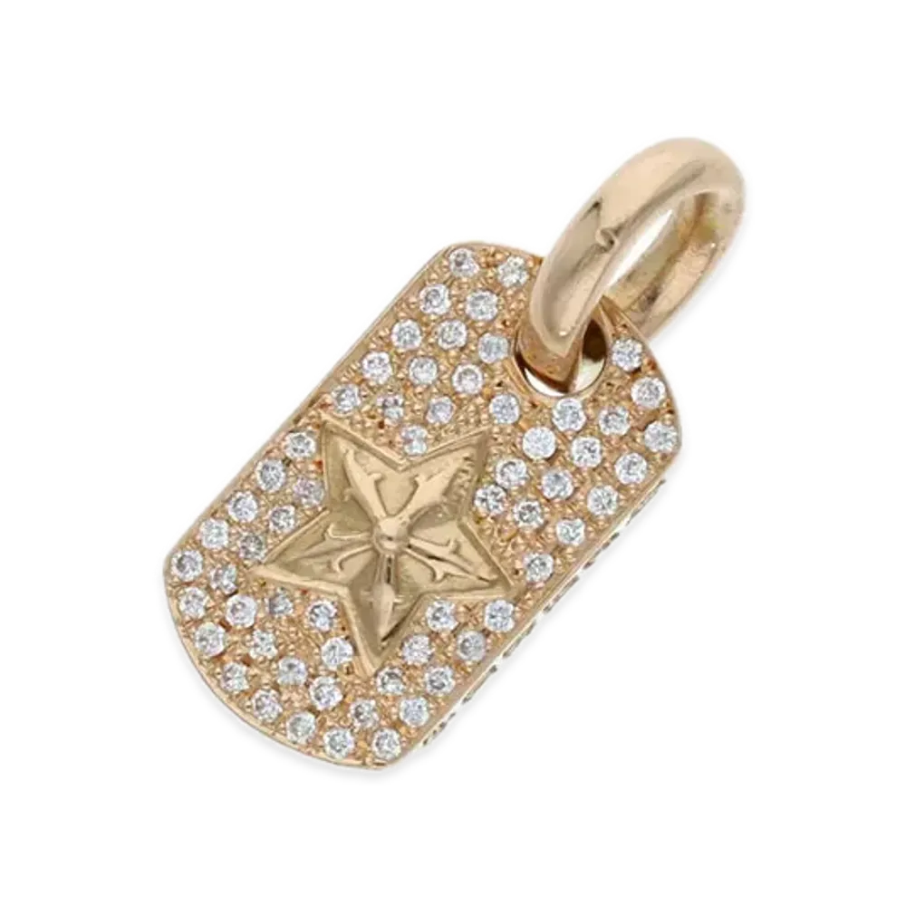 Chrome Hearts 22K Tiny Star Dog Tag Pave Diamond Charm "Yellow Gold"