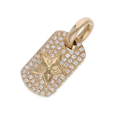 Chrome Hearts 22K Tiny Star Dog Tag Pave Diamond Charm "Yellow Gold"