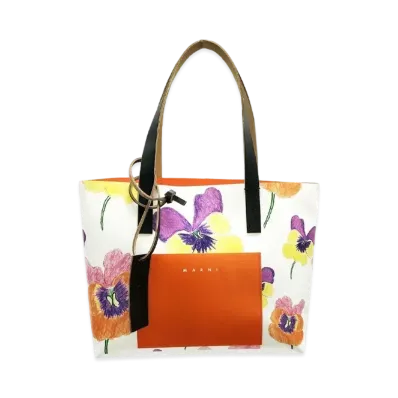 Marni Pansies Print Orange Shopping Bag "Orange"