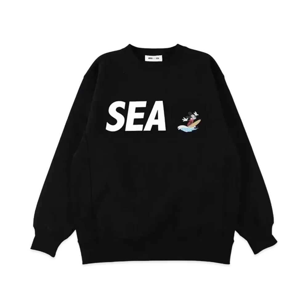 WIND AND SEA Surf Mickey / Crew Neck Sweat "Black"