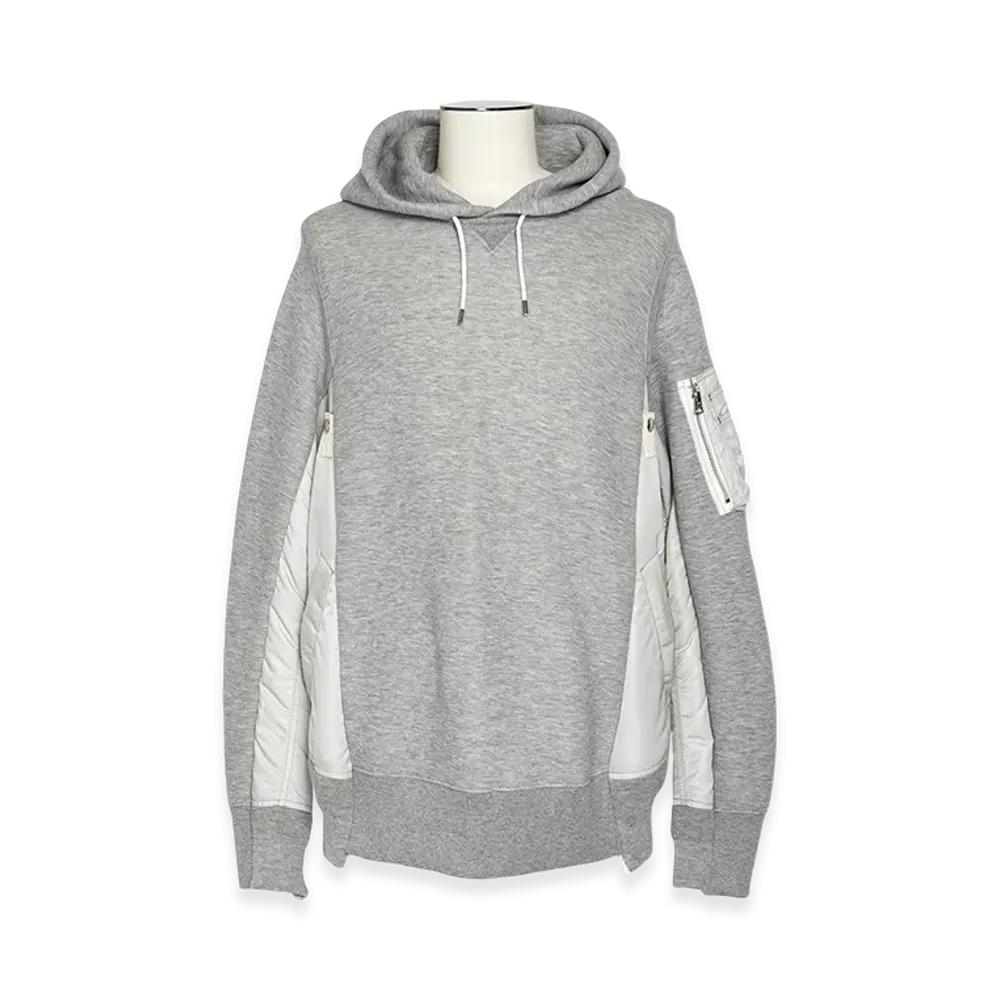 sacai Sponge Sweat x Nylon Twill Hoodie "Light Gray/Light Gray"