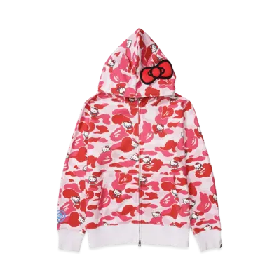 A BATHING APE x Hello Kitty Ladies Camo Full Zip Hoodie "Pink"