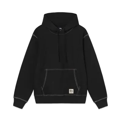 Stussy CONTRAST STITCH LABEL HOOD "Black"