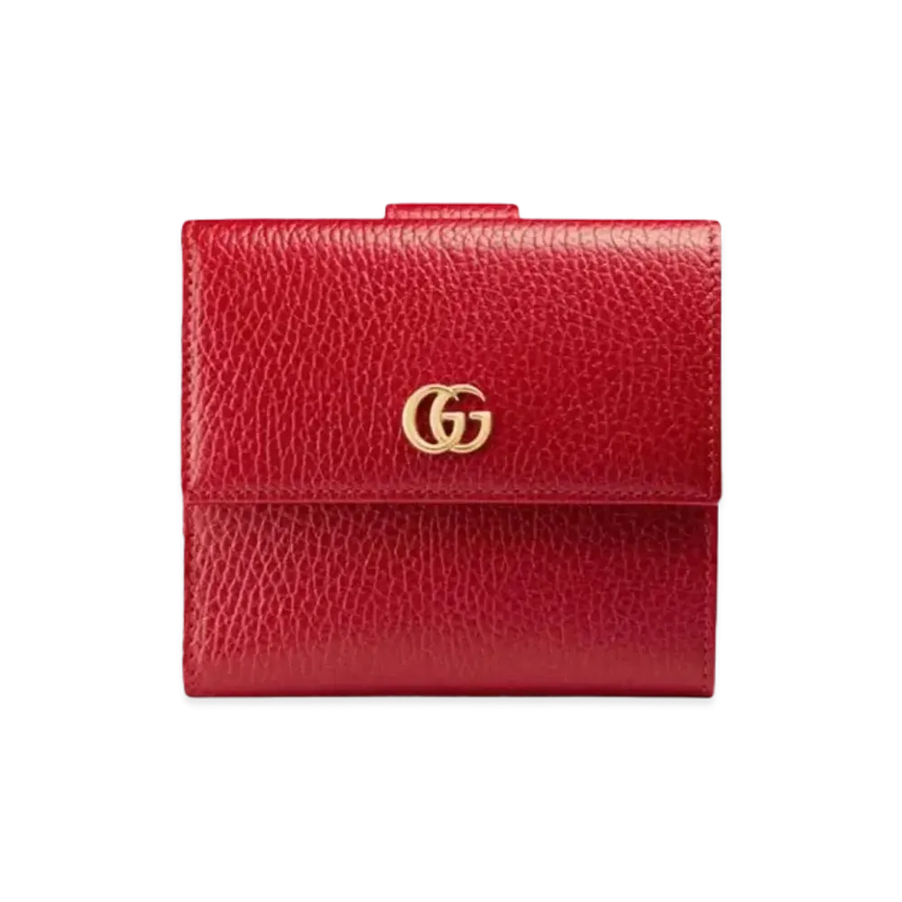 GUCCI GG Marmont Leather French Flap Wallet "Red"