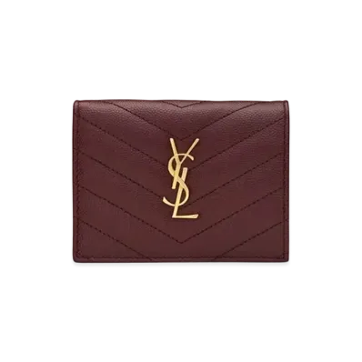 Saint Laurent Monogram Card Case In Grain De Poudre Embossed Leather "Rouge Legion"