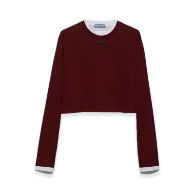 PRADA Long-Sleeve Jersey Tee "Bordeaux"