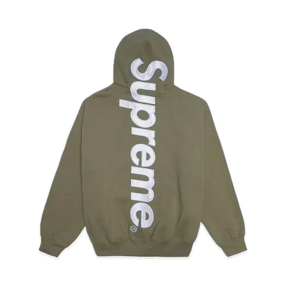 Supreme Satin Applique Hooded Sweatshirt (23FW) "Light Olive"