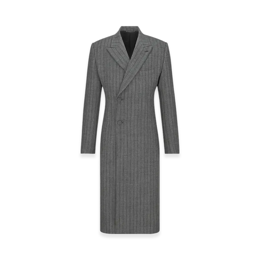 Dior Striped Virgin Wool Twill Bar Coat with Oblique Closure "Gray"