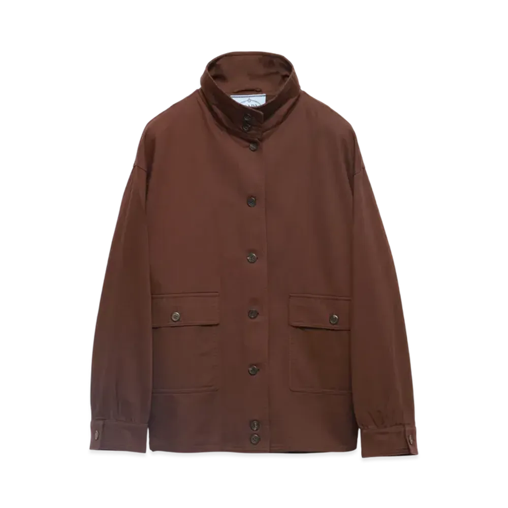 PRADA Women's Old Gabardine Cotton Shirt Jacket "Dark Brown"