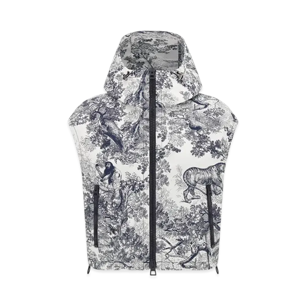 Dior Women's Technical Taffeta Jacquard with Toile De Jouy Sauvage Motif Hooded Vest "Blue/White"